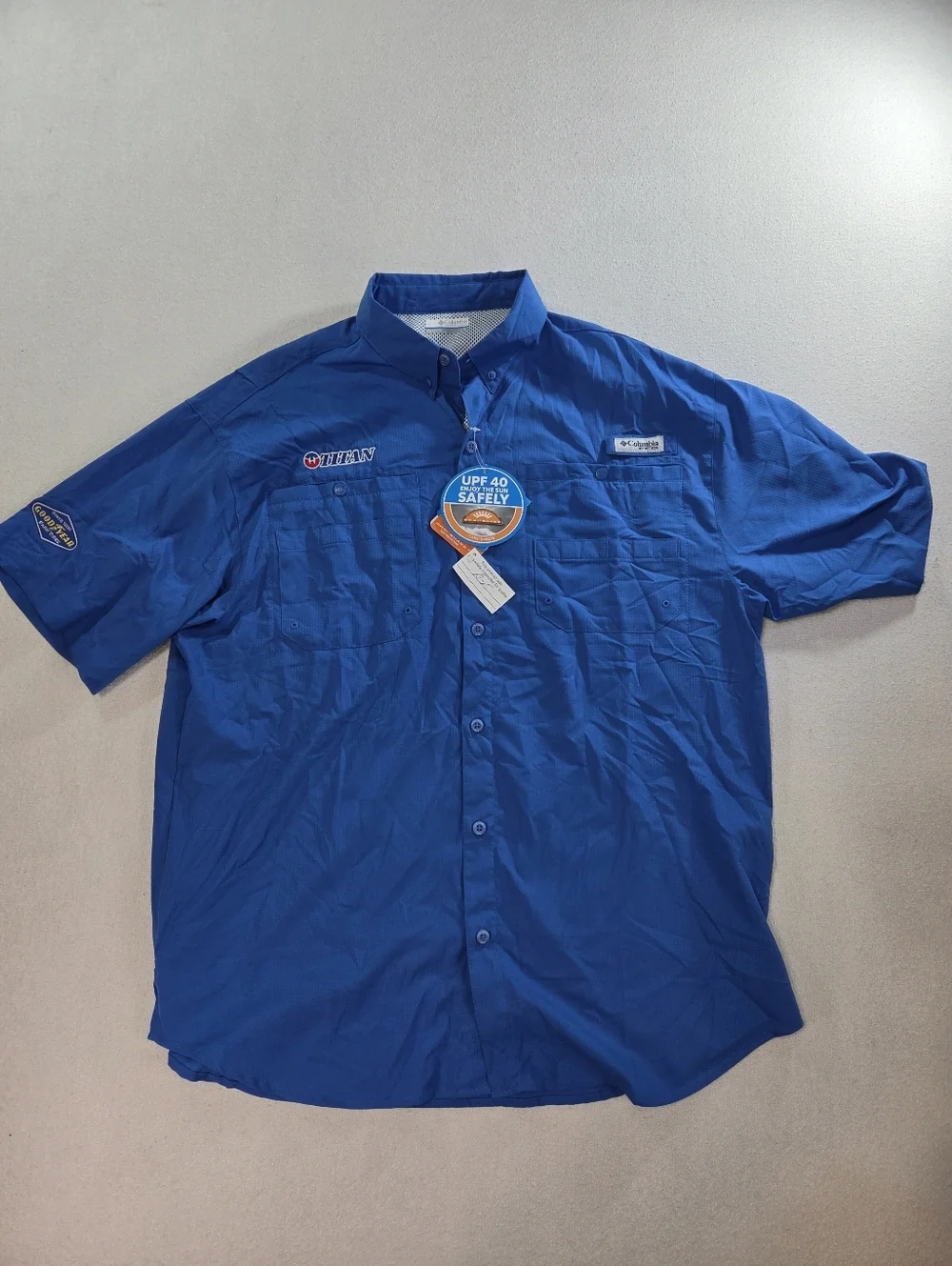 Columbia PFG Shirt L Blue Fishing UPF 40 Short Sleeve NWT - Picture 1 of 10
